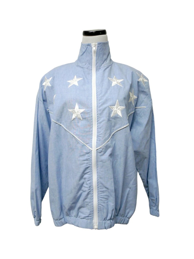 La Costa . white stars blue light jacket . loose fit . medium . made in USA image 6