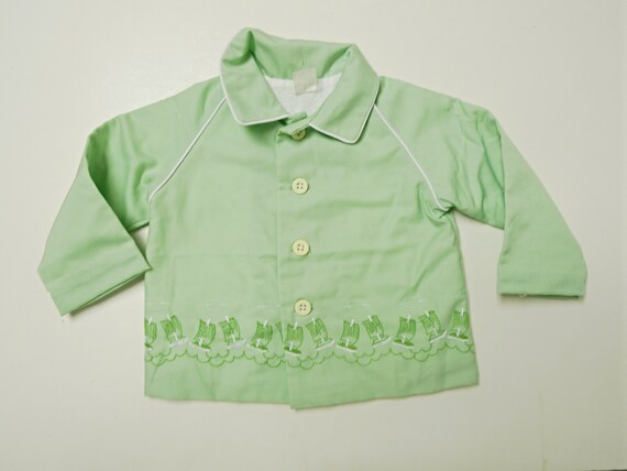 50s sailboat embroidery green pants shirt and hat… - image 2