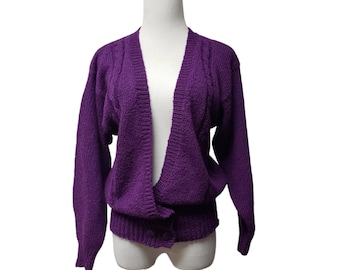80s - 90s PHR Basics by Southern Classics purple knitted cardigan . size M