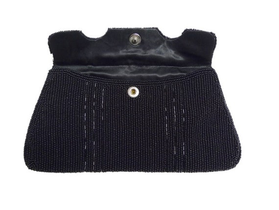 50s black micro beaded small evening clutch - image 4