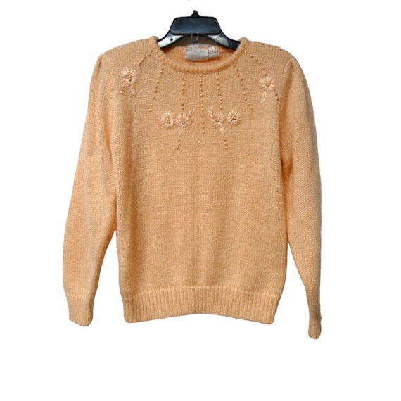 80s Donagain Faux Pearl Beaded Knitted Sweater Large