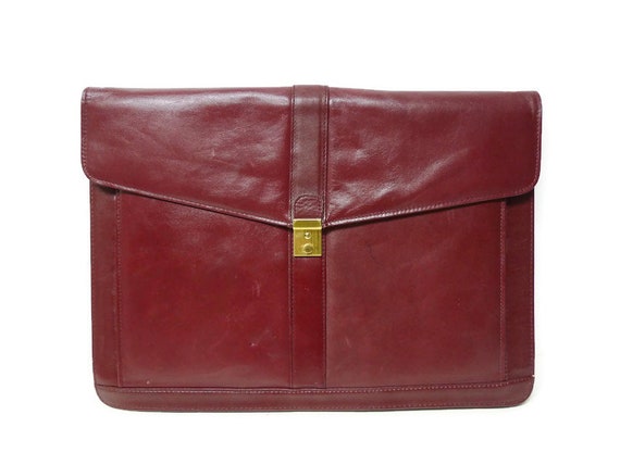 70s Burgundy leather organizer portfolio clutch - image 1