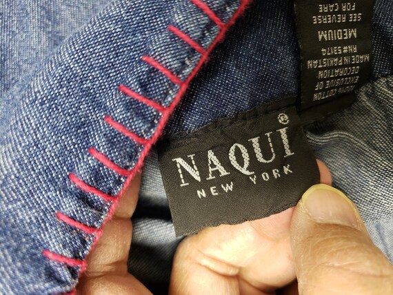 80s - 90s Naqui New York embroidered Chambray Boh… - image 8