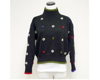 80s - 90s Fabe colored buttons cropped sweater . small