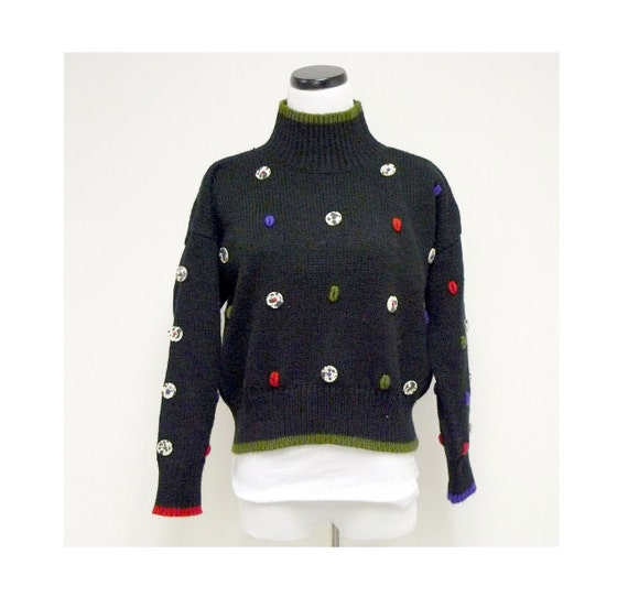 80s - 90s Fabe colored buttons cropped sweater . … - image 1