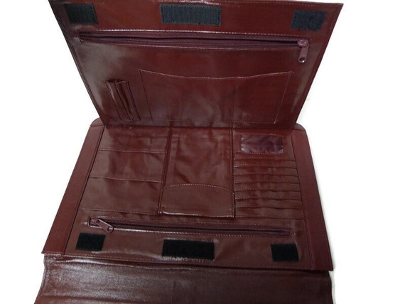 70s Burgundy leather organizer portfolio clutch - image 3