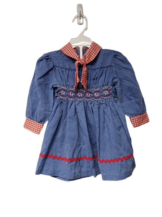 60s - 70s red, white, and blue hand smocked long … - image 2