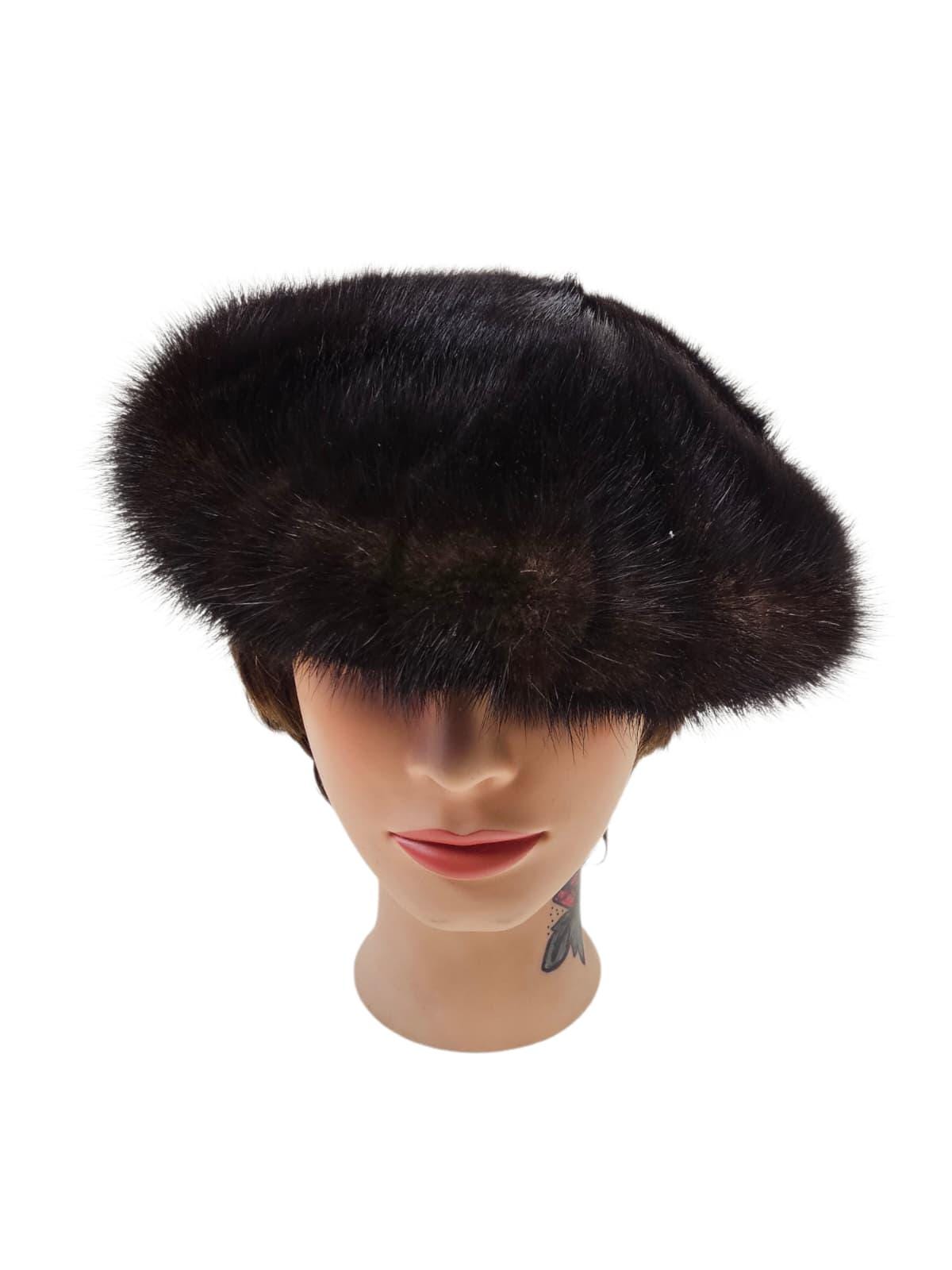 Vintage Black Mink Fur Beret Hat Women Winter Glamorous Elegant Classic Faux Fur Beret – Essential Elements Chicago main image 3