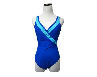 Cole of California . blue overlap front . one-piece bathing suit . fits a small to medium