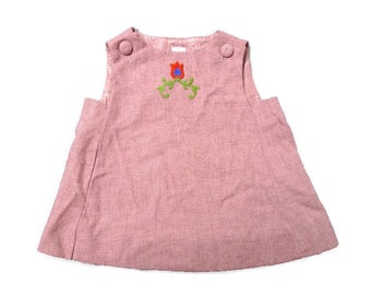 Ruth of Carolina . 40s 50s embroidered pinafore / jumper dress . fits like 9 - 12 months