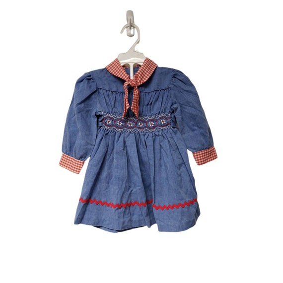 60s - 70s red, white, and blue hand smocked long … - image 1