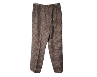 80s - 90s Talbott multi-color houndstooth wool blend high rise trousers . size 14 . made in USA