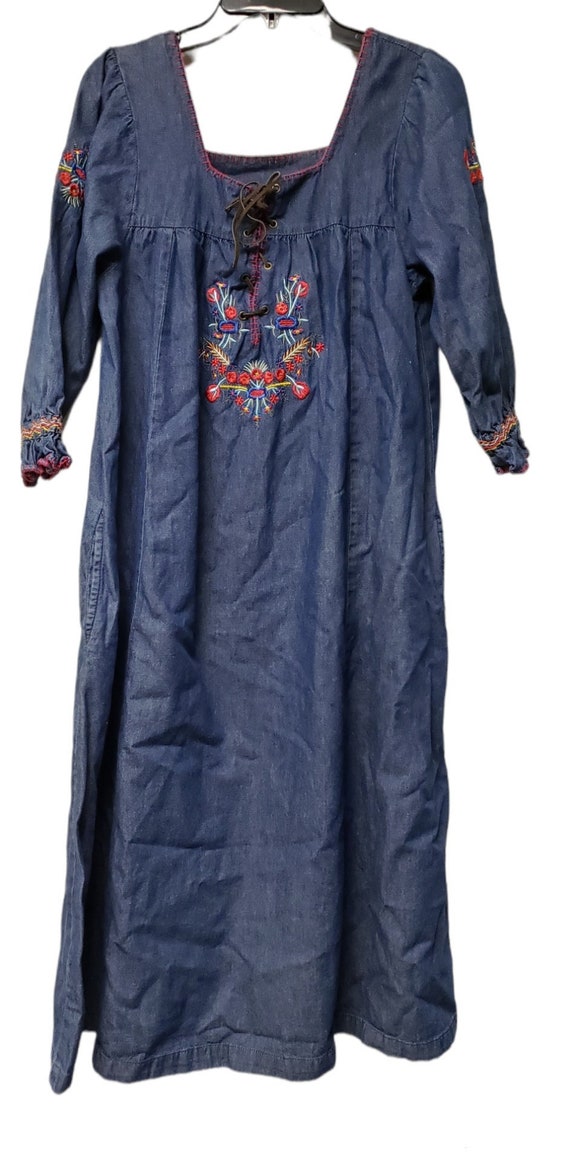 80s - 90s Naqui New York embroidered Chambray Boh… - image 2