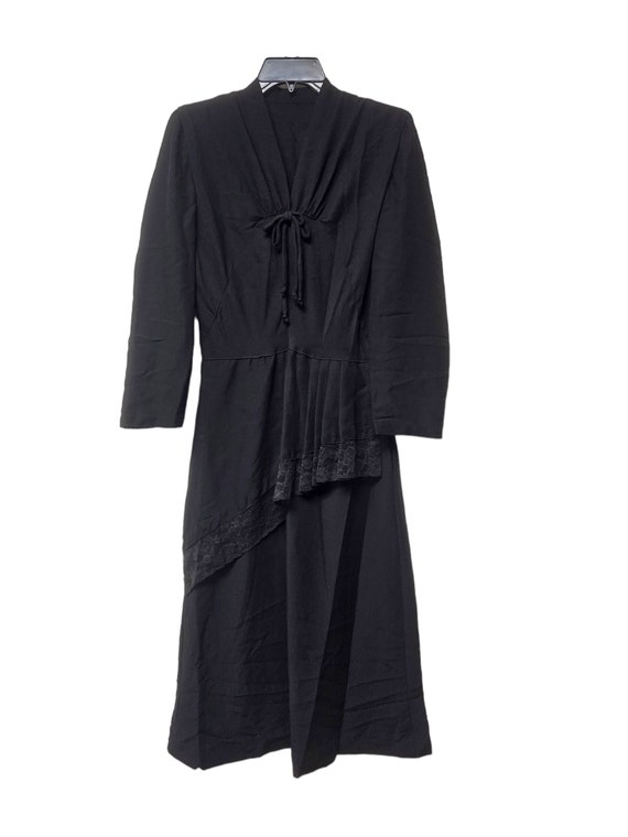 40s black pleated V-neck dress . fits - image 2