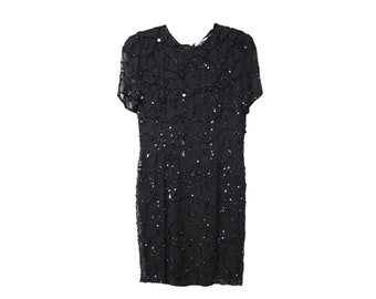 Nite Line . black beaded silk dress . size 12