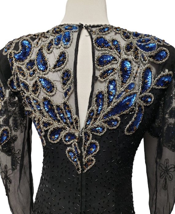 SALE! 1980s Black Silk Beaded Dress by Lillie Rubin | LARGE