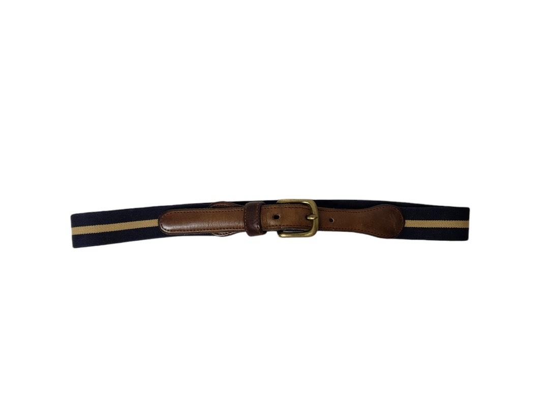 90s Coach 3001 brown leather trim stripe elastic belt . size 26\