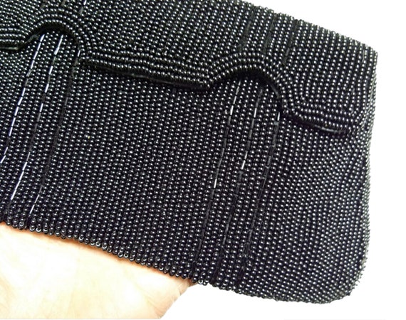 50s black micro beaded small evening clutch - image 3