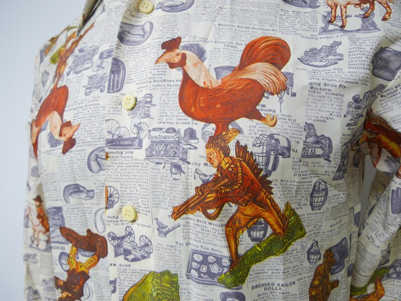 Quest Sportswear . 70s newspaper print button down shirt . Etsy