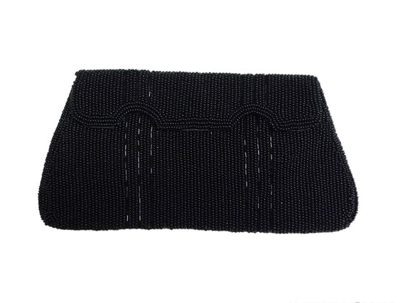 50s black micro beaded small evening clutch - image 2
