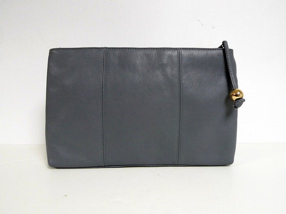 60s - 70s gray leather clutch . shoulder bag - image 2