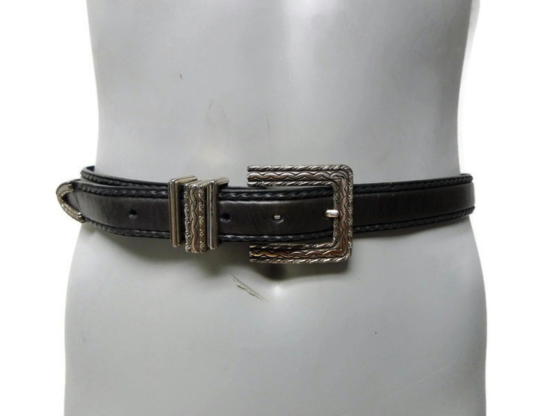 1996 Black Genuine Leather Skinny Belt . Medium - Etsy display picture 1