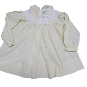70s Alison Scott for Spencerville . embroidered hand smocked Peter Pan collar long sleeve dress . size 24 months . made in the Philippines