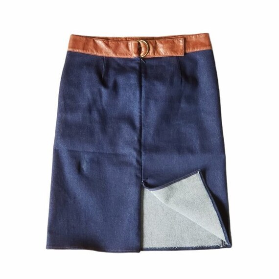 Buy 90s Vivienne Tam Dark Denim & Leather Skirt . Size 2 Online in 