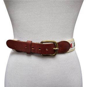 international nautical code flags brass buckle leather trim belt . size 28