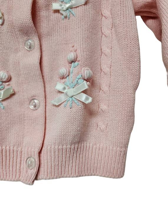 Little Lambs 50s embroidered baby pink cardigan .… - image 3