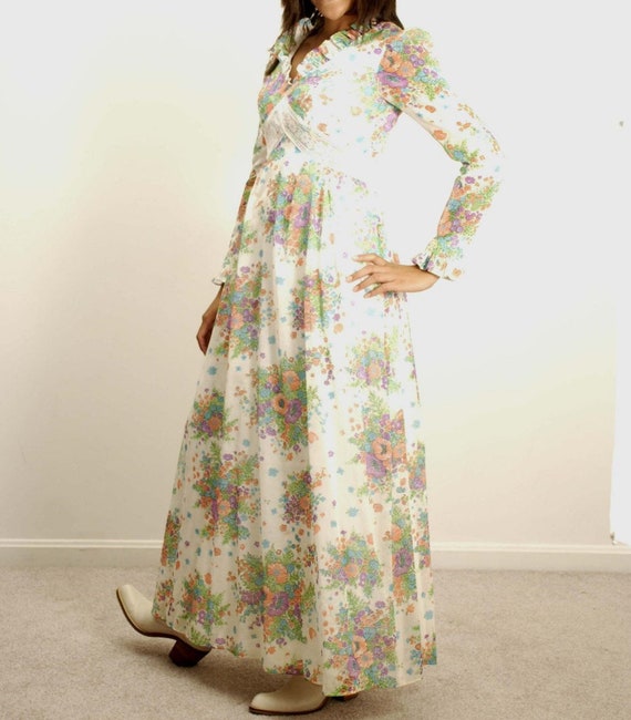 vintage 70s floral prairie long dress .  XS - S - image 3