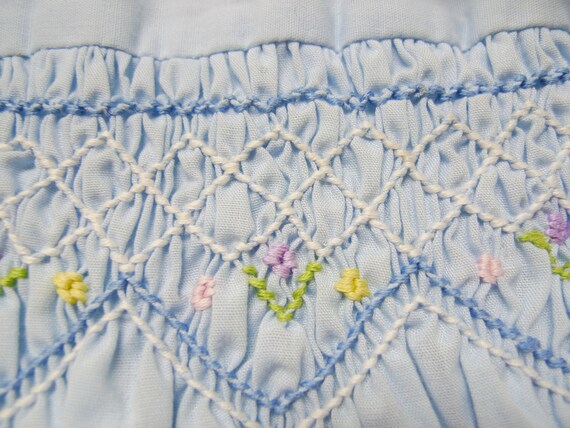 Polly Flinders . hand smocked blue and white slee… - image 5