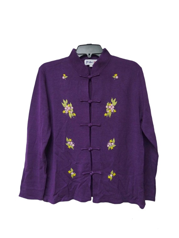 Yue Hwa floral embroidered  purple silk  Asian ca… - image 1