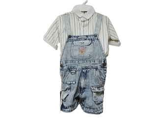 DEADSTOCK 80s - 90s Body Gear acid wash 2 piece overall shorts . size 4T