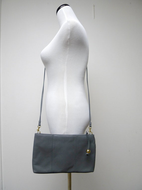 60s - 70s gray leather clutch . shoulder bag - image 3