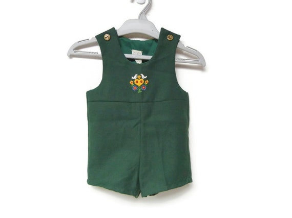 60s - 70s green embroidered romper . 24 months - image 1