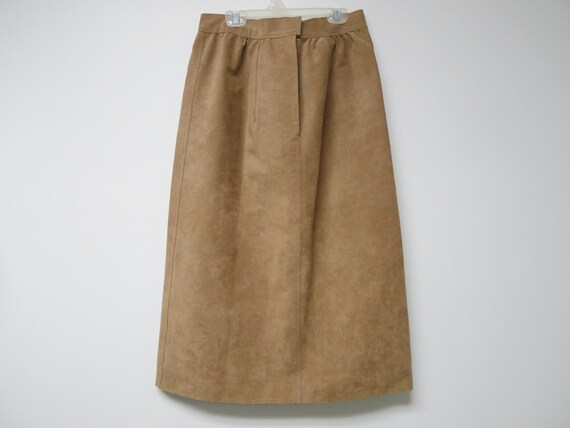 70s Brown Faux Suede A-line Skirt Waist