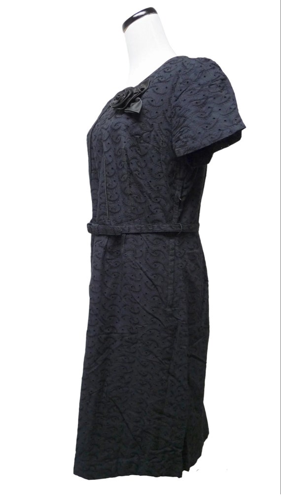 1950s black eyelet dress and skinny belt . bust 4… - image 3