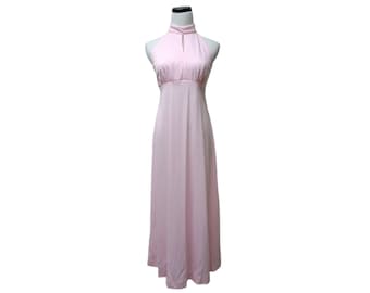 60s 70s keyhole halter light pink goddess maxi dress . fits a small