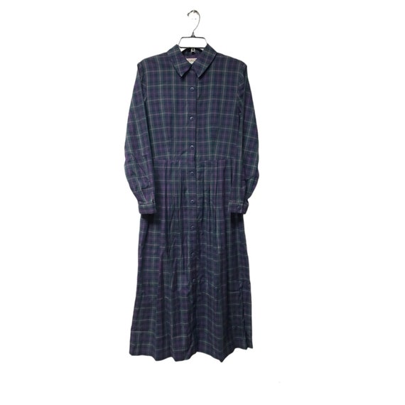 90s - 00 Talbots pleated long sleeves plaid dress… - image 1