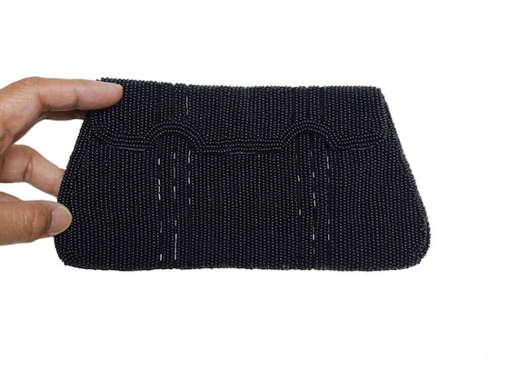 50s black micro beaded small evening clutch - image 1