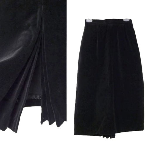 DEADSTOCK 90s Cos Cob black velvet pencil skirt .… - image 1