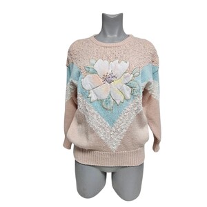 80s Jaclyn Smith big flower beaded and appliqued knitted sweater . Large