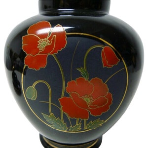 70s Red Poppies Jay Imports Fine China Japan Temple Jar image 5