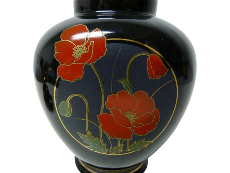 70s Red Poppies Jay Imports Fine China Japan Temple Jar image 5