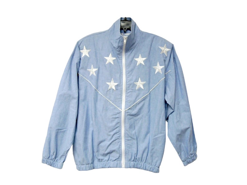 La Costa . white stars blue light jacket . loose fit . medium . made in USA image 1