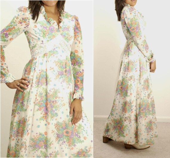 vintage 70s floral prairie long dress .  XS - S - image 1