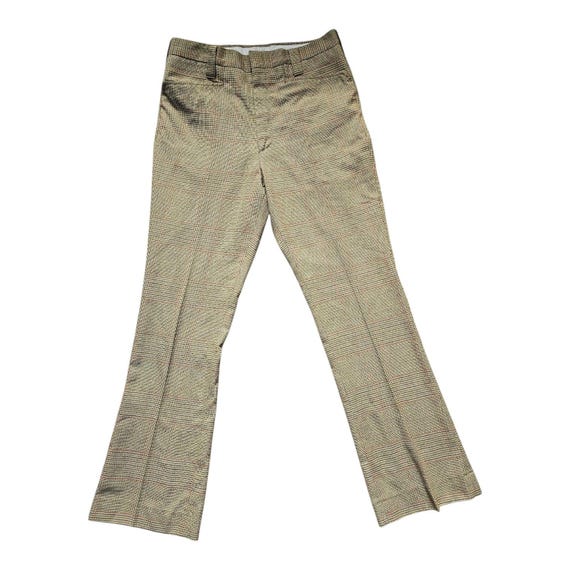 60s - 70s Farah No-ironing Plaid Flared Trousers . 30