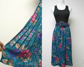 80s - 90s Alfred Dunner electric pleated floral skirt . size 12 / waist 25.5" - 35"