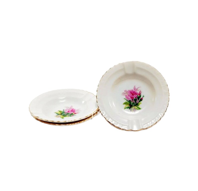 50s 3-pieces shabby chic ROSE ashtray / trinket dishes . Japan image 2